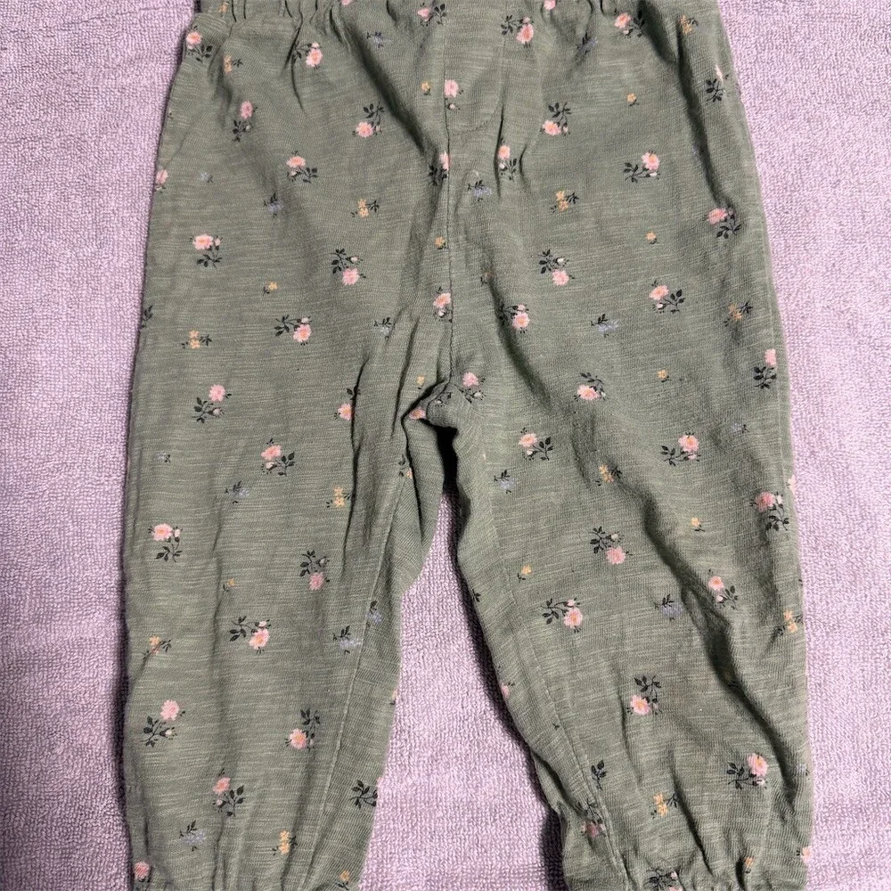 Baby GAP Toddler Girls Jogger Pants Green Floral Size 12-18 Months
